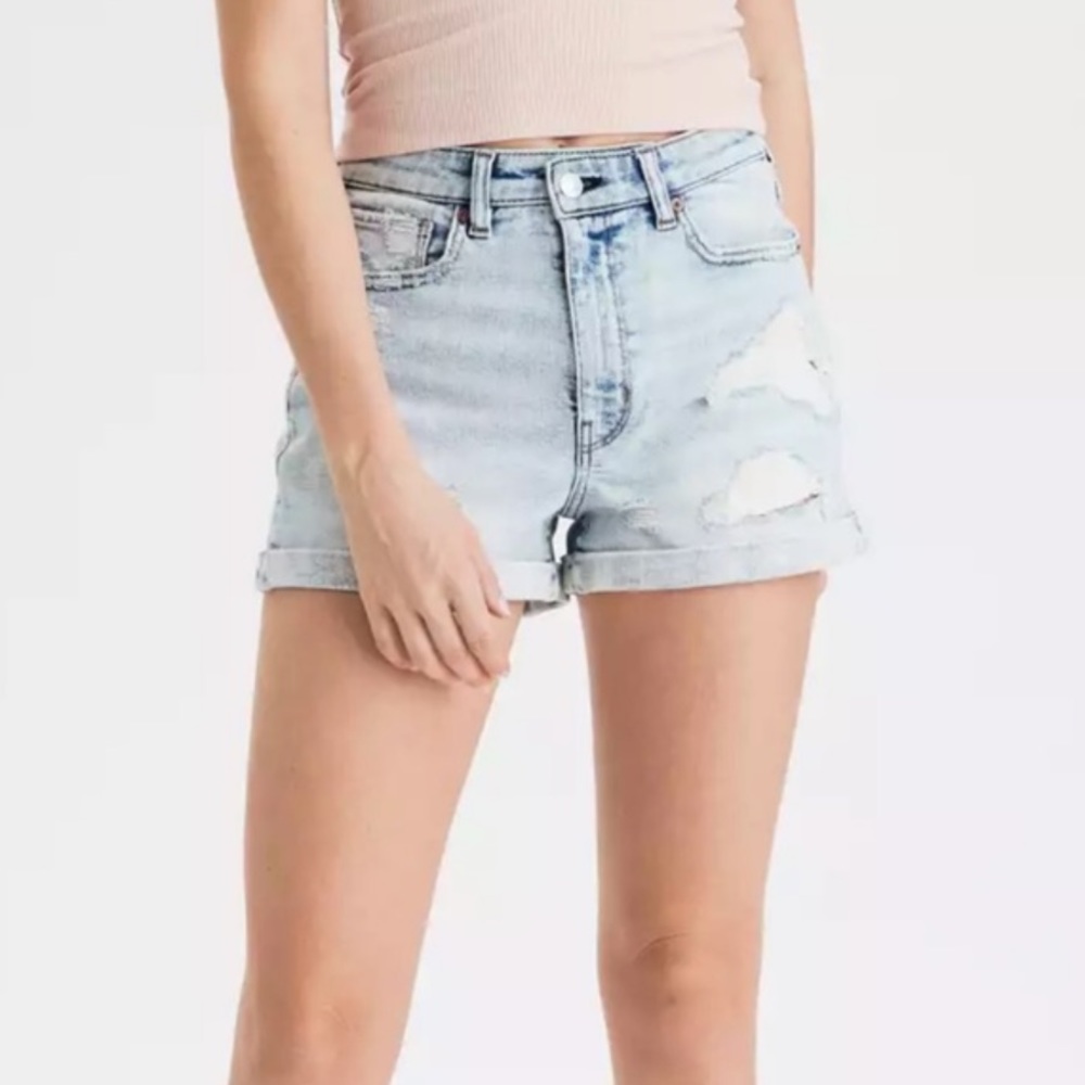 American Eagle Outfitters Distressed Stretch Mom Jean Shorts